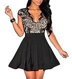 NuoReel Women's Lace Nude Illusion Skater Club Dress