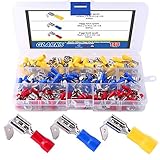 Glarks 140pcs 22-16/16-14/12-10 Gauge Semi-Insulated Piggy Back Spade Quick Splice Crimp Terminals Connectors Assortment Kit