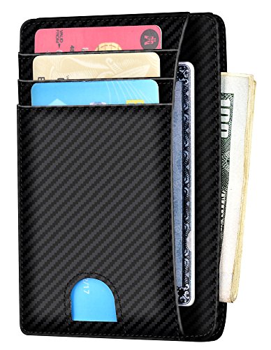 Slim Wallet RFID Front Pocket Wallet Minimalist Secure Thin Credit Card Holder (One Size, A ID Holder Carbon Fiber)