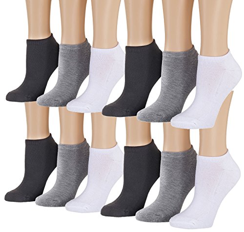 Tipi Toe Women's 12-Pack No Show Athletic Socks, Sock Size 9-11 Fits Shoe 6-10, SP20