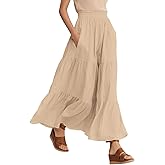 Urban CoCo Women’s Summer Boho Flowy Tiered A-Line Maxi Skirt Elastic Waist Ruffle Beach Long Skirts with Pockets