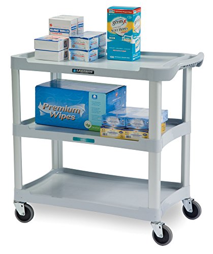 Lakeside 2501 Plastic Utility Cart; 300 Lb Capacity, 3 Shelf, 16"X28-1/2" - Light Grey