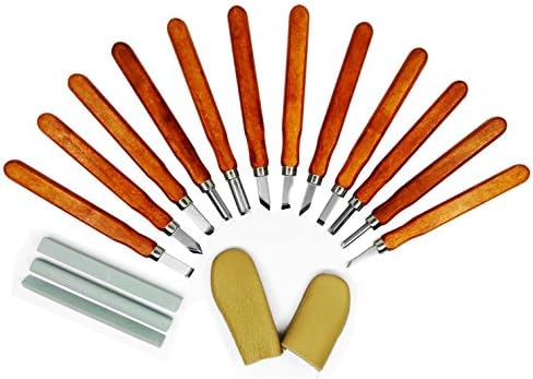 Neokisa Wood Carving Tools Set with Leather Finger Guard, Whetstones Kit and Storage Box, 12PCS Knives Kit