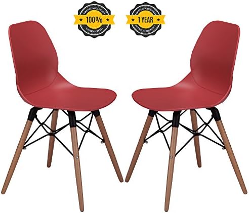 Modern Dining Chairs -No.1 Tufted Mid Century Eames Style DSW Side Chairs, 300 lbs Capacity,17.8 inch Seated Height,Sturdy Wooden Legs,Upgraded Base-Salmon Red,Set of 2