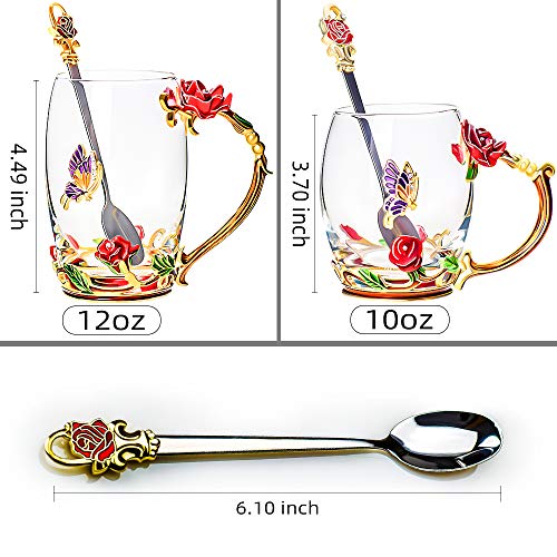 Glass Tea Cups With Spoon Set of 2, Glass Coffee Unique Handmade Mugs Gift For Women
