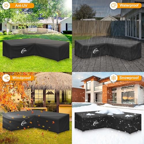Kipiea 600D V-Shape Outdoor Patio Furniture Covers Waterproof, Outdoor Sectional Cover Windproof, Patio Sectional Sofa Cover Anti-UV, No Tears & No Fading (89"/89"L x 33.5"D x 31"H) Black