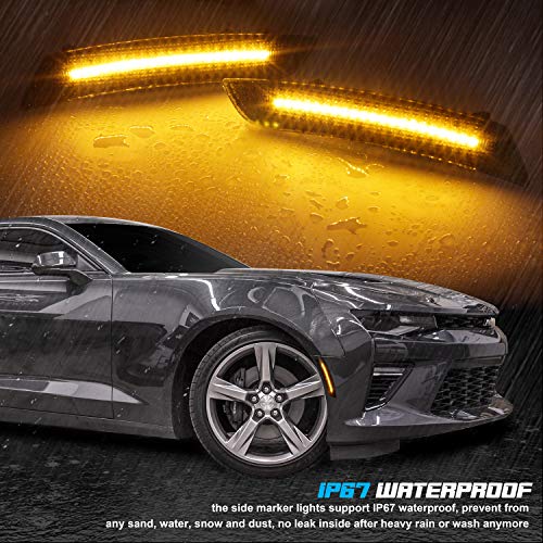 RUXIFEY Smoked Lens LED Side Marker Lights Front Bumper Sidemarker Lamps Reflectors Compatible with 2016 to 2018 Chevy Camaro Amber - Pack of 2