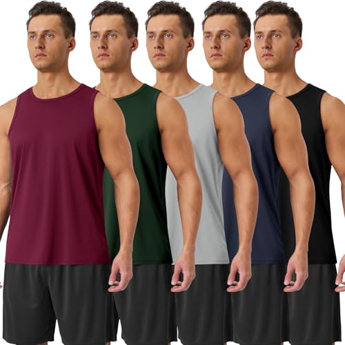 BOOJO 5 Pack Men's Gym Tank Tops - Workout Quick Dry Sleeveless T-Shirts Muscle Shirts for Athletic Bodybuilding Training