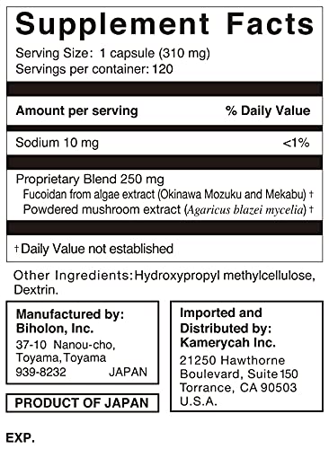 Fucoidan Capsule Pure Seaweed Extract Enhanced with Agaricus Mushroom Optimized Immune Support Health Supplement-120 Capsules