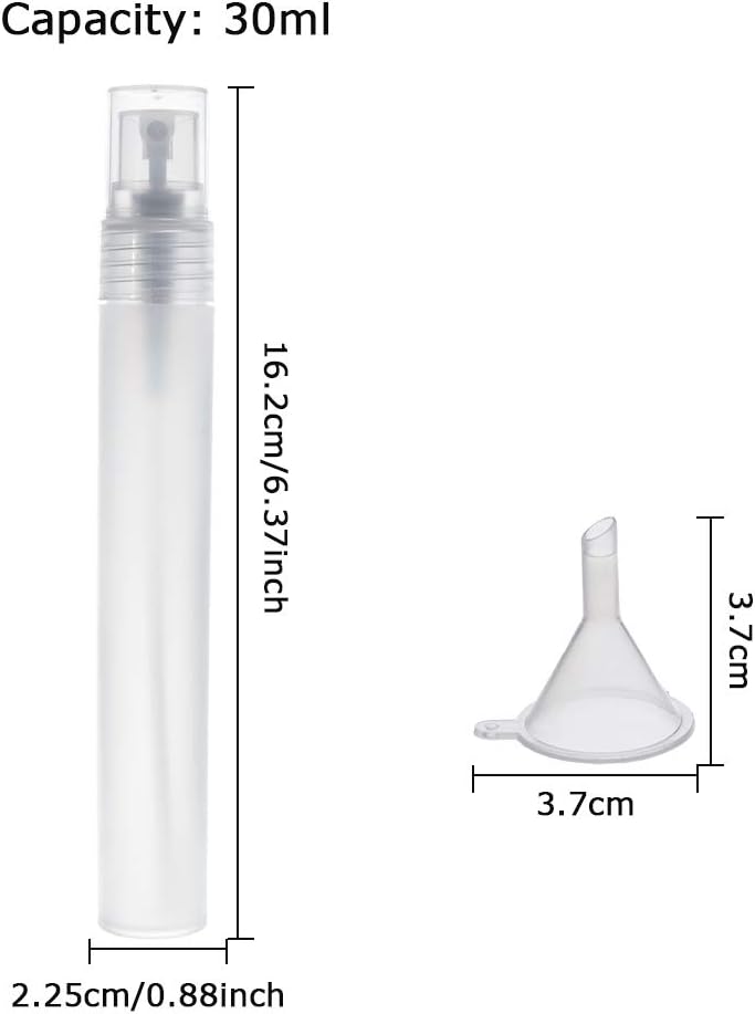 BENECREAT 12PCS 30ml Mini Plastic Spritzer Bottle Frosted Fine Mist Spray Tubes, 2PCS Transfer Pumps, 4PCS Funnels and 4PCS Pipettes for Perfume Lotion Liquids: Everything Else