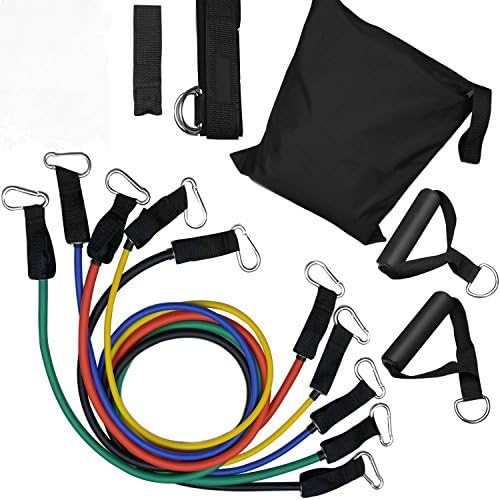 Sinohome 11pcs Resistance Band Set - 5 Stackable Exercise Bands with Door Anchor, Ankle Strap, Exercise Chart &amp; Waterproof Carrying Case - for Resistance Training, Home Gyms Workouts Fitness Yoga