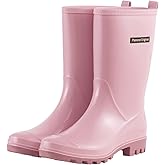 planone Mid Calf Waterproof Rain Boots For Women Anti-Slipping Garden Shoes Comfortable Insoles Stylish Light Rain Shoes Outdoor Work Shoes