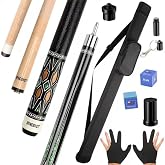 SYNCSHOT Professional Pool Cue with Case, 58" Maple 19/20/21oz Stick | 12.5mm rainbow tip, fiber ferrule, Canadian maple, textured grip, 6 geometric patterns, gloves, for home &amp; hall , gift