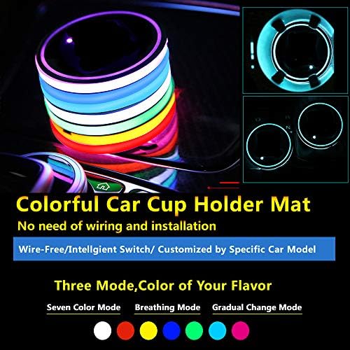 2pcs Multicolor LED Cup Holder Mat Pad USB Charging Interior Light Decoration Neon Lights Custom Lighting Accessories Mouldings Trim Lamps Vehicle Parts Decor Lamp Atmosphere Fit All Cars