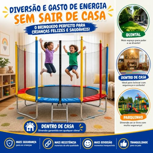 Pula Pula Infantil Cama Elástica Grande 3,05m CIRCUS Suporta até 300 kg Com Rede De Proteção E Escada