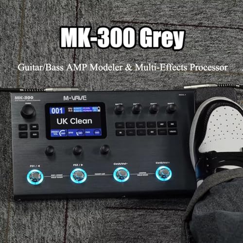 M-VAVE MK-300 Modelador de Amp e Efeitos para Guitarra/Baixo com Looper, Drum Machine, Bluetooth, 11 Módulos, 160 Presets, Pedal de Expressão, USB-C, Ideal para Estúdio e Palco