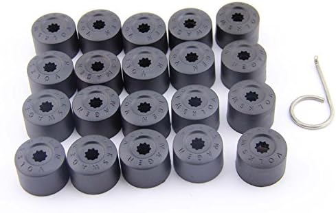KUWAN 20 pcs Black Wheel Lug Nut Bolt Cap with Dismantle Removal Tool 16 Regular + 4 Lockable Lug Nut for VW
