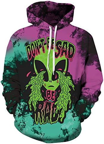 RedBeana Unisex Colorful Ailen Print Hoodie Pullover Sweatshirts Multi Color Large X-Large