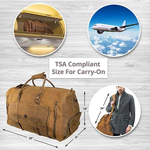 Flatiron 22 Inch Handmade Genuine Buffalo Leather Duffel Weekender Overnight Travel Bag with Shoe Compartment for Men and Women Crazy Horse Distressed Vintage Brown Carry-On 3 Flatiron 22 Inch Handmade Genuine Buffalo Leather Duffel Weekender Overnight Travel Bag with Shoe Compartment for Men and Women Crazy Horse Distressed Vintage Brown Carry-On