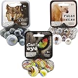 Mega Marbles 3 Pack - Wolf, Cat's Eye, Polar Bear Game Nets - Includes 1 Shooter Marble & 24 Player Marbles Per Net