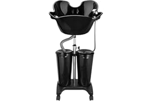 johgee Portable Shampoo Bowl with Electric Pump, Plastic Shampoo Unit with 2 Bucket and Drain Hoses, Basin Height Adjustable Portable Salon Sink for Home Salon Use
