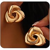Gold Knot Statement Earrings for Women,Simple Geometric Flower Large Stud Earrings Trendy Vintage Party Cocktail Aesthetic Jewelry Ear Accessories