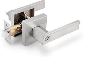 GOBRICO 1 Pack Square Rose Privacy Door Lever,Satin Nickel Finished,Interior Door Lock for Bed/Bath
