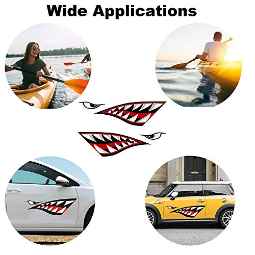 2 Pieces Kayak Stickers Shark Teeth Mouth Decals Waterproof for Fishing Boat Canoe Car Truck Kayak Graphics Accessories