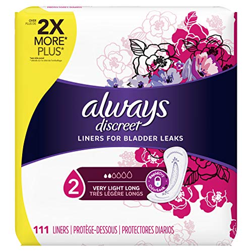 Always Discreet, Incontinence Liners, Very Light, Long Length, 111 Count,Pack of 2
