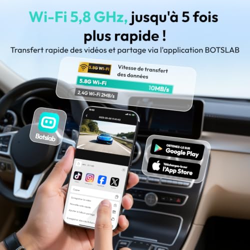 Botslab 4K Mini Dash Cam 360° Rotatable with Super Capacitor, Dual Band Wi-Fi & Bluetooth, Night Vision, 24H Parking Mode, App Control, G-Sensor, Wide Angle, Up to 512GB