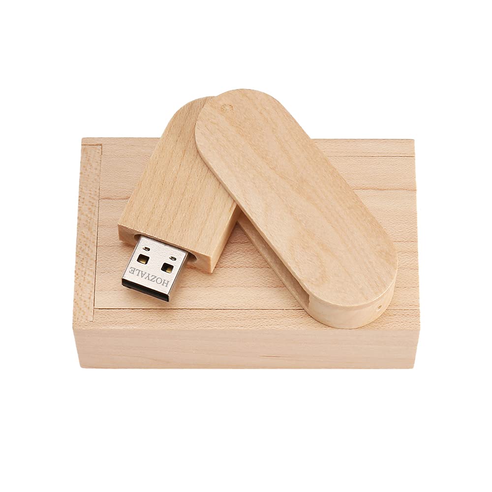 HOZYALE USB 2.0 Flash Drive Wood Memory Stick USB Stick 32GB Data Storage Rotate Pendrive with Wooden Box
