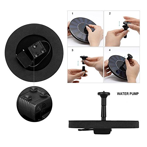 Solar Fountain, Solar Powered Bird Bath Fountain Pump 1.4W Solar Panel Kit Water Pump,Outdoor Watering Submersible Pump for Pond, Pool, Garden, Fish Tank, Aquarium - Thumbnail 3