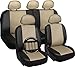 OxGord Faux Leather Tan/Black Car Seat Covers Set - Airbag - Universal Fit for Car, Truck, SUV - Steering Wheel Cover
