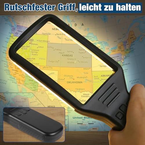 Magnifying Glass with Light Optical Glass, 15X Reading Magnifier with Light for Seniors Large, Type-C Charging, 3 Color Modes, Handheld Magnifier, Dimmable Illuminated Magnifier, Reading Aid for Books
