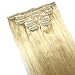 Blonde Hair Extensions Clip in Human Hair 16 inch Platinum Blonde 7 PCS Full Head #60 Silky Long Straight 70g Remy Fine Hair for Women