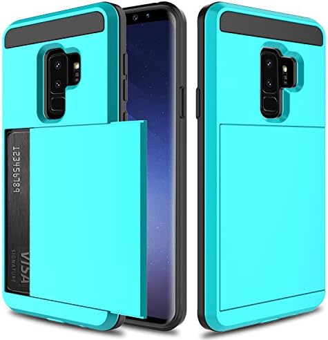USHAWN Galaxy S9 Plus Case, Wallet Case Dual Layer Hybrid TPU Bumper Protection Defender Shockproof Anti-Scratch Rugged Case with Card Holderfor Samsung Galaxy S9 Plus/S9+ (Blue) …