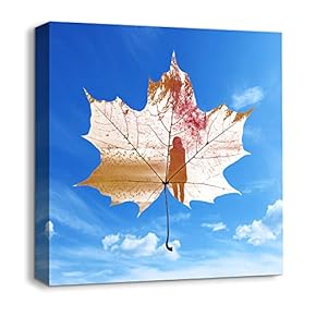 Canvas Wall Art Abstract Leaves Painting Artwork for Home Prints Framed - 12x12 inches