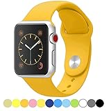 Icesnail Apple Watch Band 38mm 42mm [3 Pieces 2 Length] Soft Silicone Sport Replacement Strap for Apple Watch Series 3 Series 2 Series 1 Sport and Edition All Models, 42mm Yellow