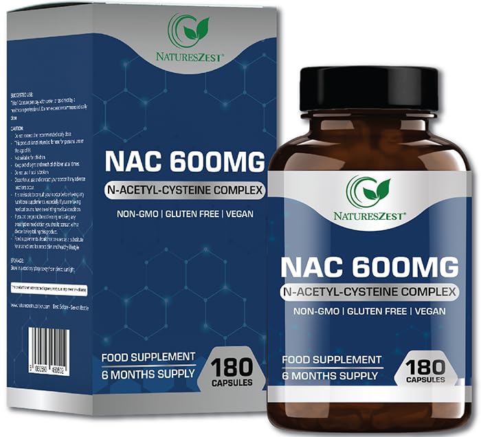 NAC N-Acetyl-Cysteine 600mg, 180 Vegan Capsules - 6-Month Supply, High Bioavailability NAC Supplement, Glutathione Support, Non-GMO, Gluten-Free, Immune Health for Men & Women
