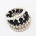 Susenstone®1 Set Rose Flower Pearl Rhinestone Crystal Elastic Bracelet (Black)