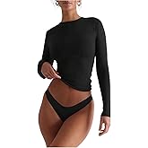 WDIRARA Women's Crew Neck Long Sleeve T-Shirts Slim Fitted Tops Basic Tee
