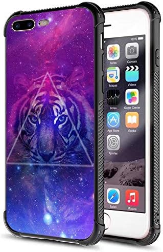 iPhone 8 Plus Case,iPhone 7 Plus Case,Fashion Animals Tiger Pattern Starry Sky Galaxy Space Design Tempered Glass Cover Case Shock Absorption Anti-Slip Bumper Case for Apple iPhone 7/8 Plus