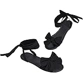 GORGLITTER Women's Bow Strappy Sandals Lace Up Gladiator Flat Sandals Tie Up Ankle Strap Beach Sandals 2025