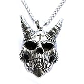 Skull Necklace for Men, Gothic Cross Skull Necklace, Viking Goat Skull Head Pendant Necklace with 22.8” Chain, Hip Hop Demon Satan Skull Necklace