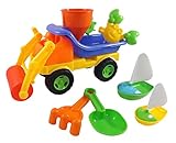 Beach Toys Sand Roller Dump Truck Set for Kids with Rake, Shovel, Sandwheel, Sailboats, & Mold