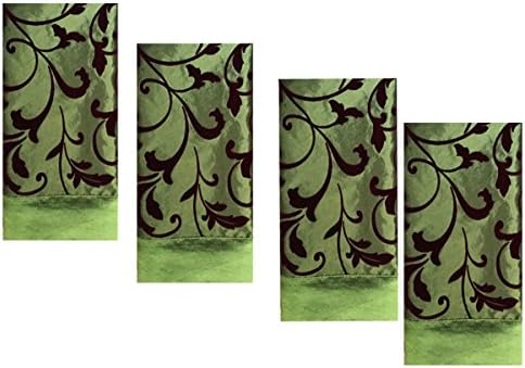 Catherine Lillywhite Green and Burgundy Red Velvet Scroll Extra Large Napkins (Set/4)