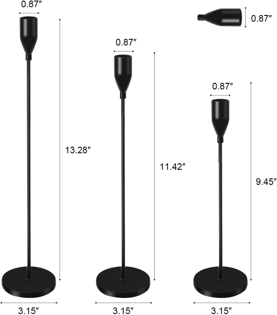SIJUN Candle Holders-Set of 3 Candlestick Holders for Taper Candle Fits 3/4 inch Candle & LED Candles Birthday Dinning Party Decorative Metal Candleholders: Home & Kitchen