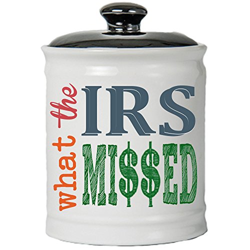 Tumbleweed - What The IRS Missed - White Round Ceramic Piggy Bank Jar With Black Lid - Funny Coin Bank - Gifts For Men