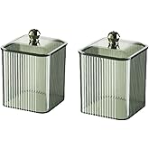 RANNYOZIO 2 Pack Acrylic Qtip Holder Cotton Swabs Holder Cotton Ball Organizer Qtip Dispenser Holder with Lid for Bathroom Vanity Canister Storage(Blackish Green)