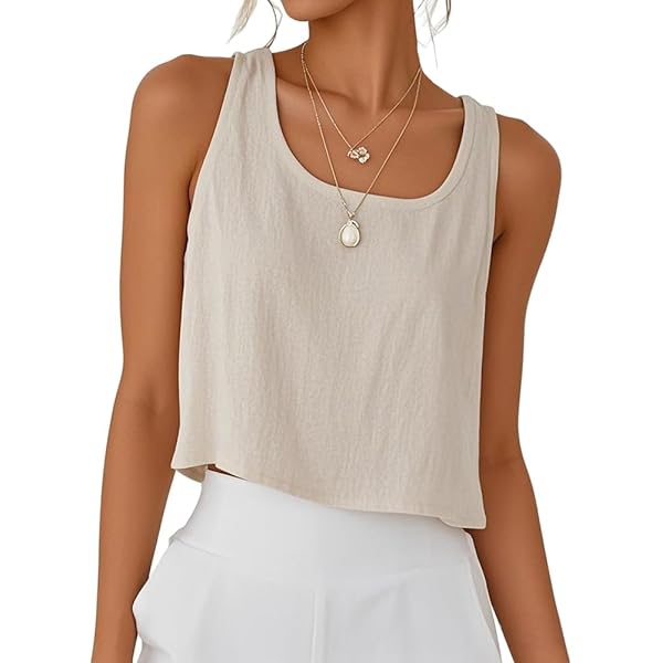 IDEALSANXUN Linen Vest Tops for Women Cotton Sleeveless Shirts